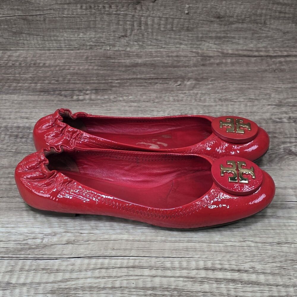 Tory Burch Reva Ballet Flats Women's Sz 7 Red Patent Leather Shoes READ DESCRIPT